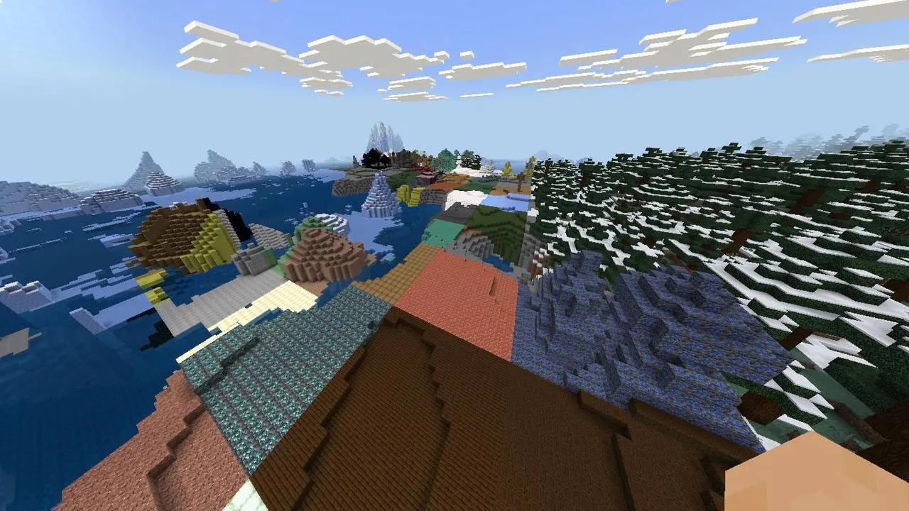 Performant Random Chunk addon for Minecraft PE: whole chunks of different blocks side by side across the landscape