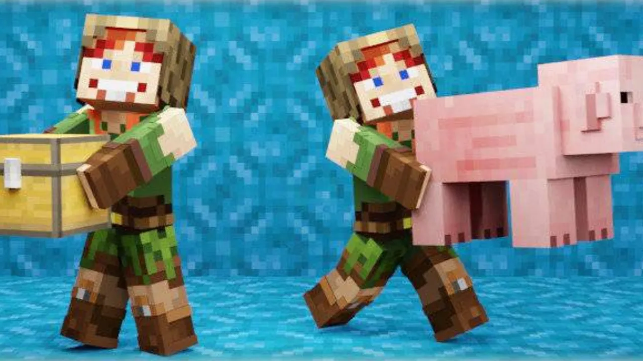Pickup & Carry addon for Minecraft PE: Player holding chest and pig