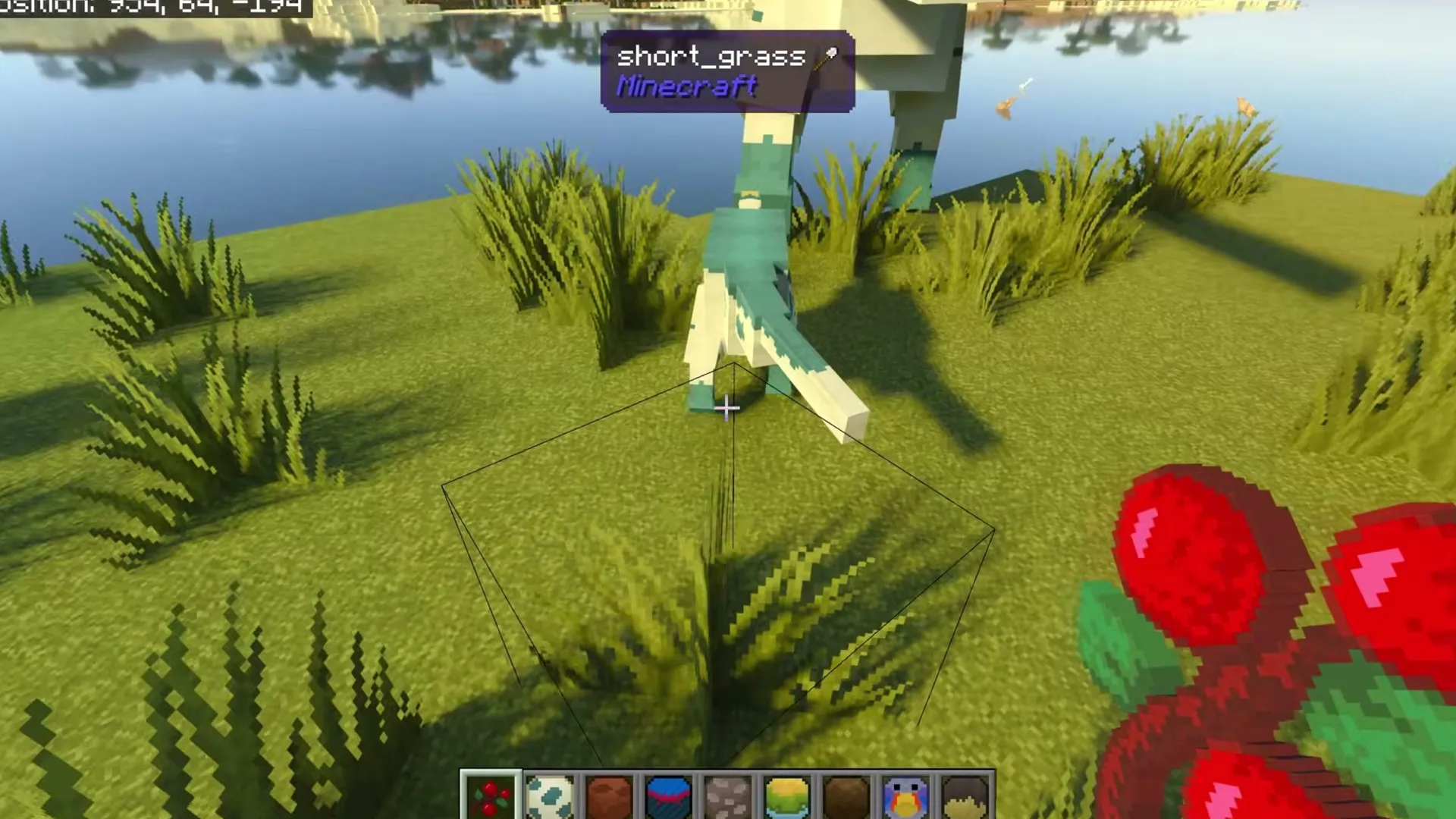 Prehistoric Utopia addon: Dinosaur in grass near water