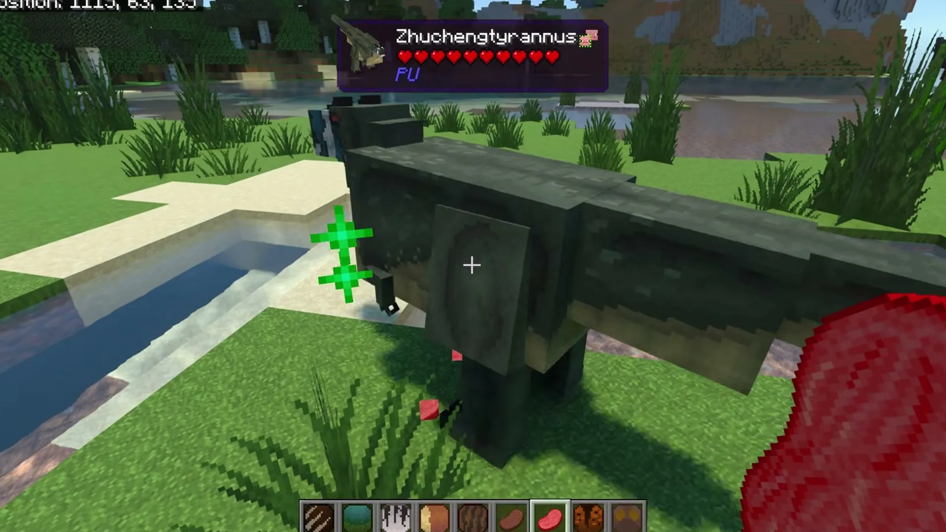 Prehistoric Utopia addon: Player fighting a Zhuchengtyrannus
