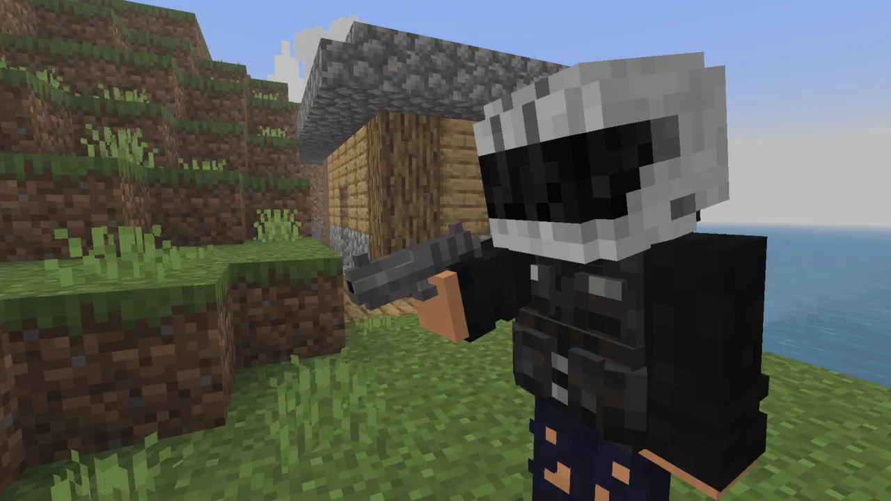 Project Walker addon: Player holding gun near wooden house