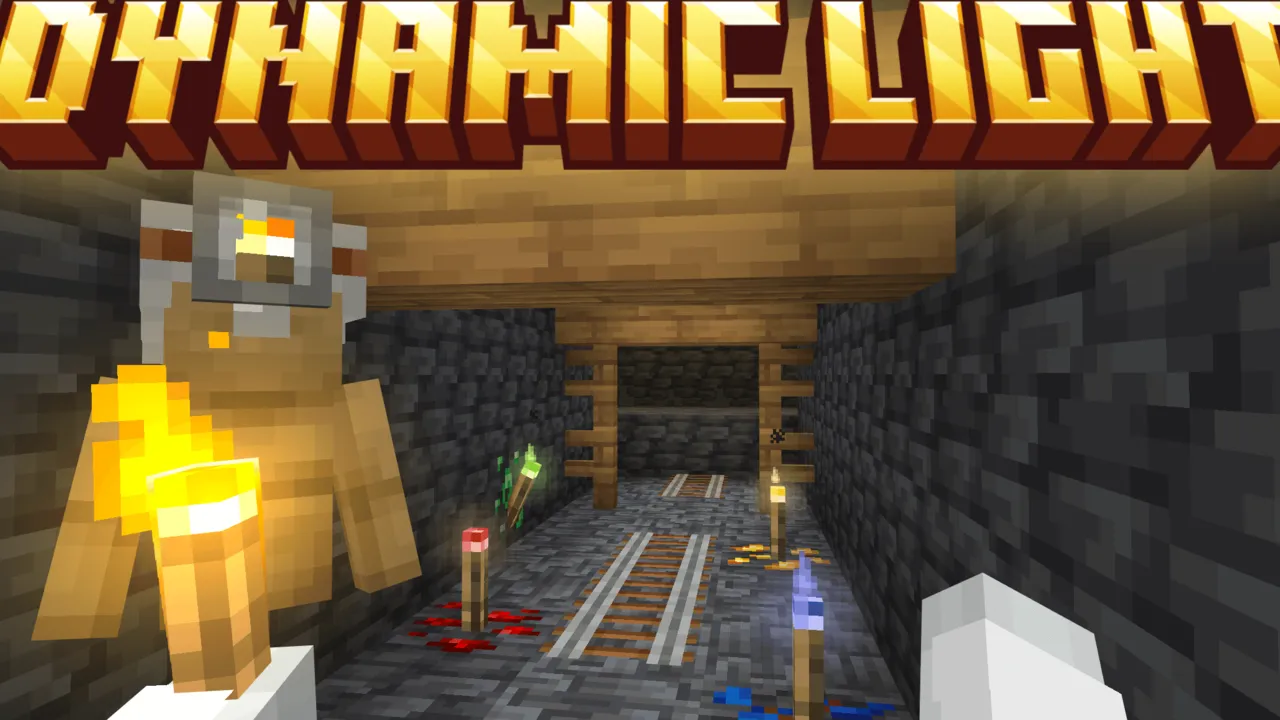 Raiyon's Dynamic Lightning addon for Minecraft PE: Brightness varies by which light item you hold