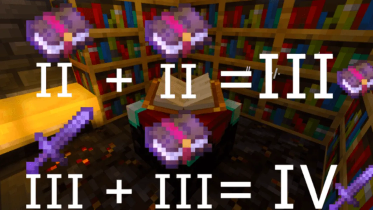 Raiyon's More Enchantments addon: Enchanting table with Roman numerals and enchanted books
