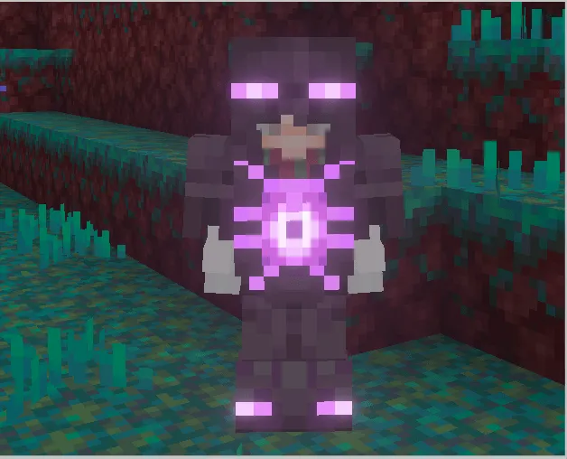 Raiyon's More Vanilla Tools addon: Sculkite armor glowing in a cave