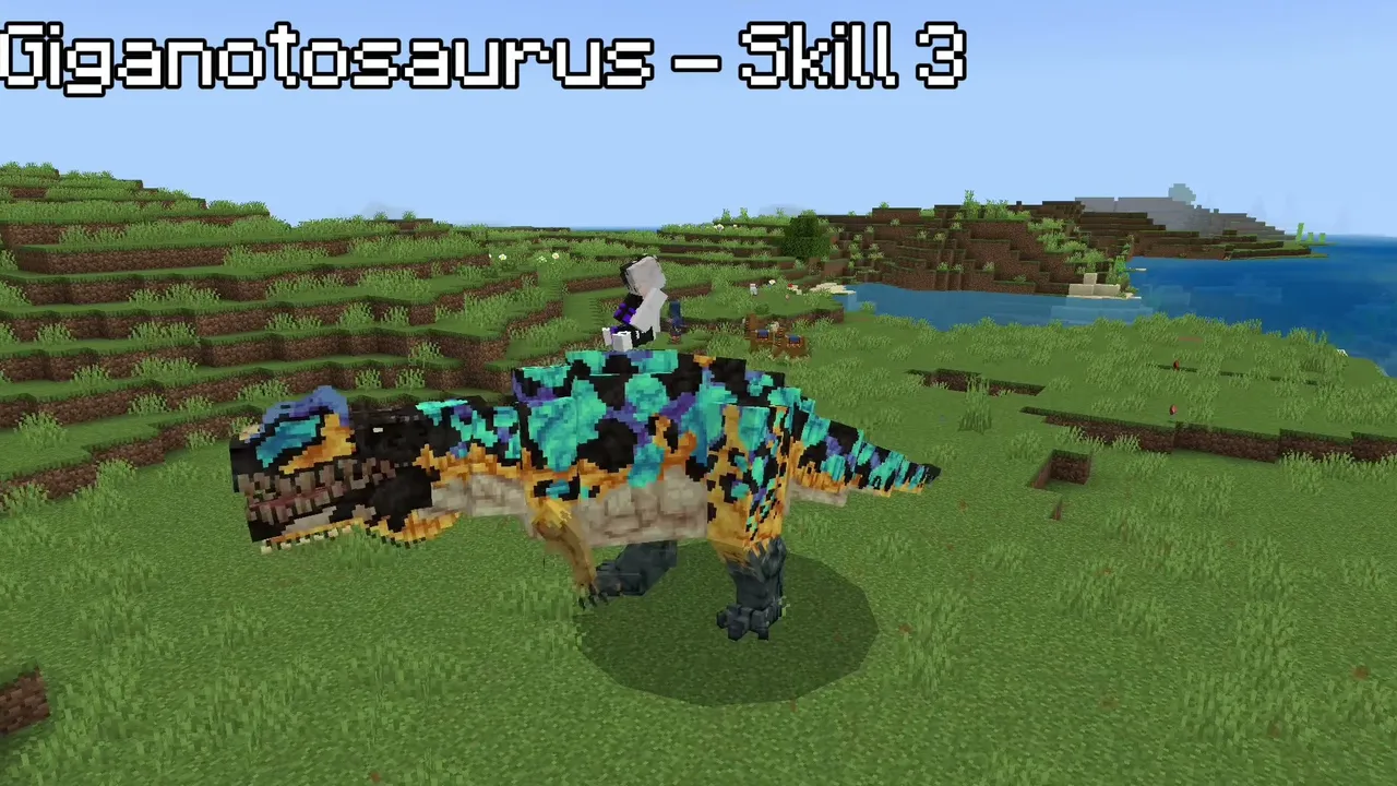 Raxiores of Raxiore Addon: Giganotosaurus with rider on grassy hill