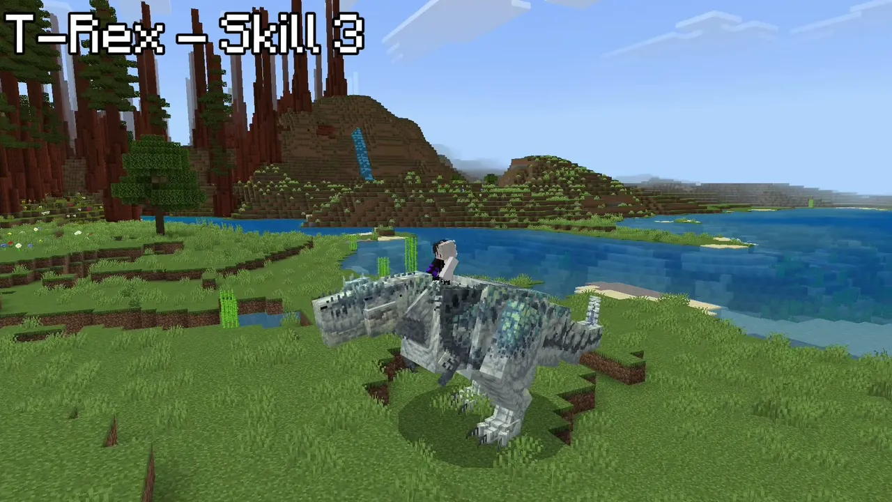 Raxiores of Raxiore Addon: Player riding T-Rex near water