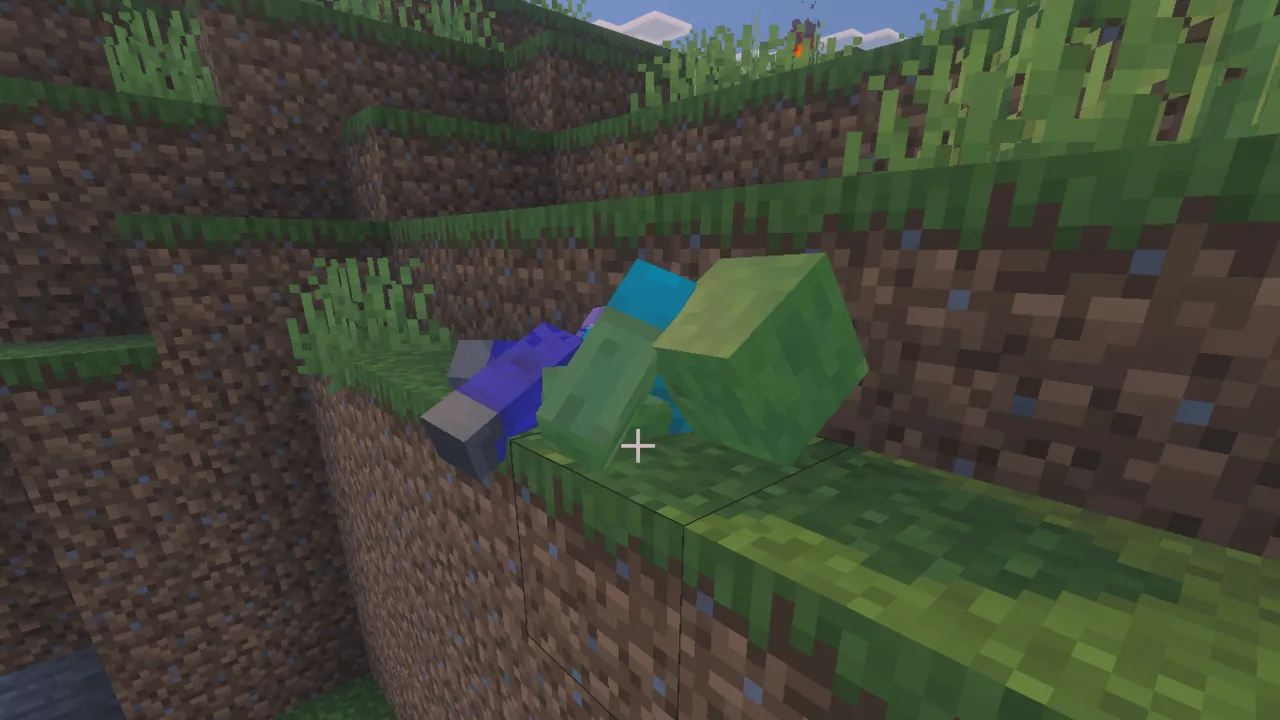 Real Ragdoll addon for Minecraft PE: Player lying on grassy slope