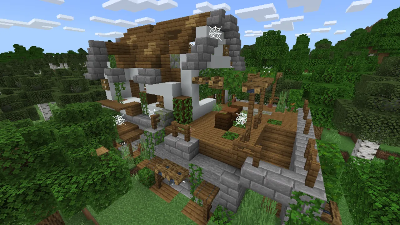 Red’s More Structures addon: Stone and wood house in forest