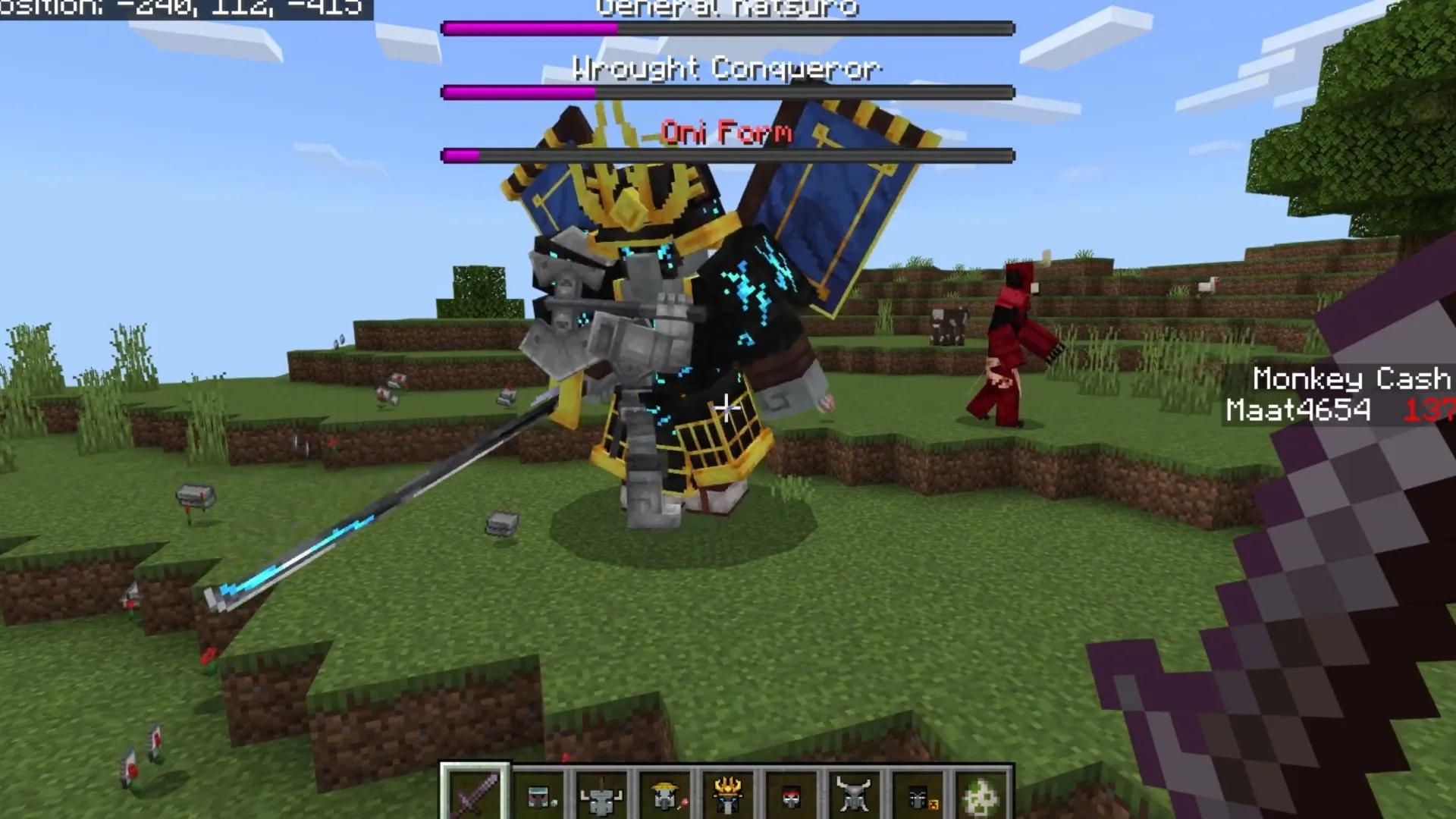 Revenge Rampage addon: Player fights giant with sword and shield