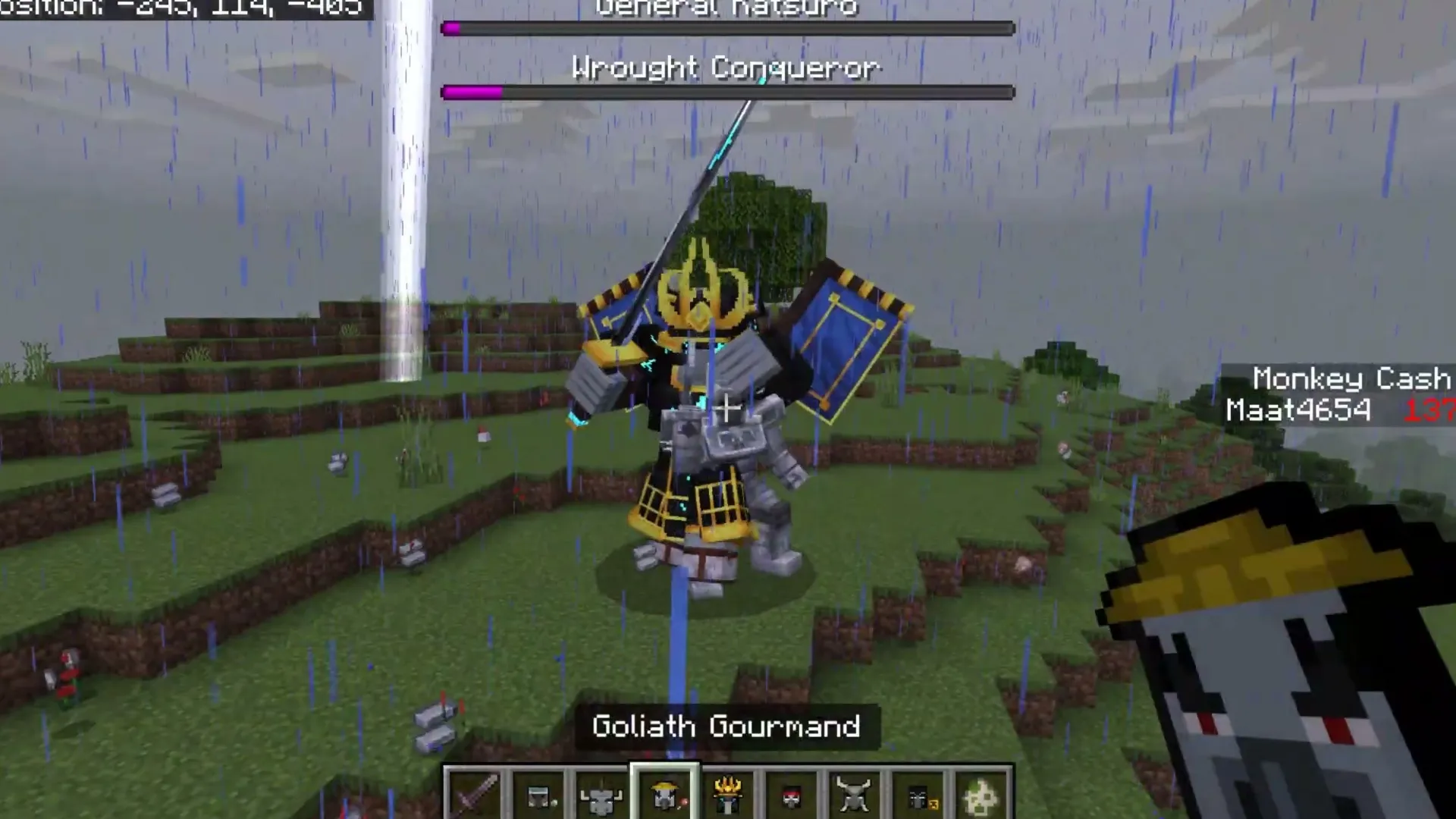 Revenge Rampage addon: Samurai warrior with sword and shield in rain