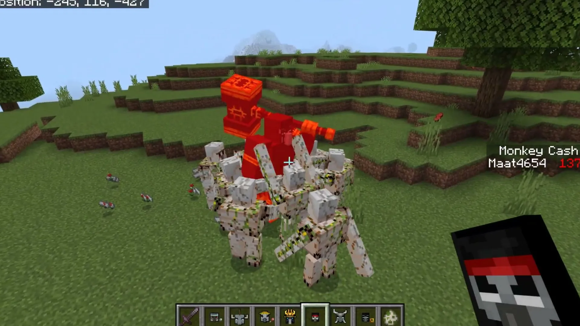 Revenge Rampage addon: Player holding red weapon with stone armor