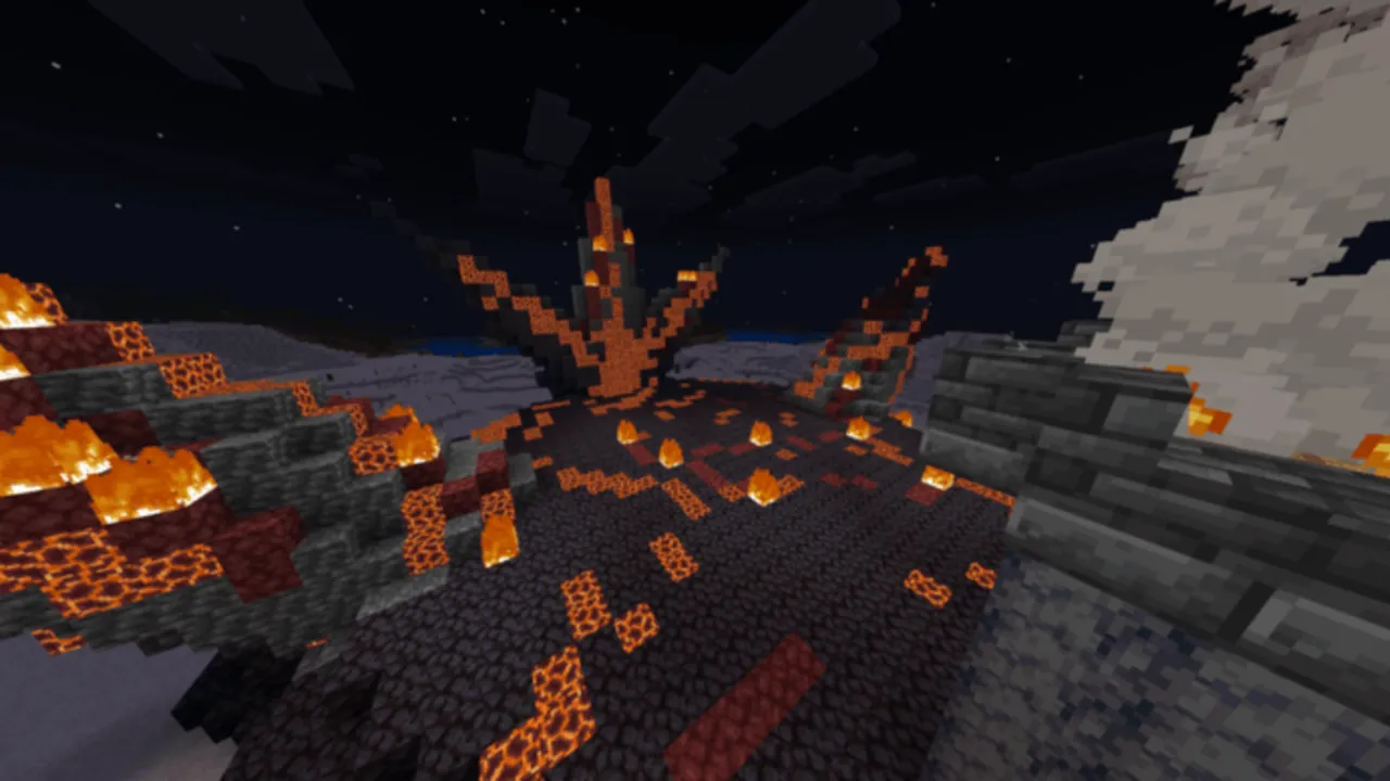 RPG Elemental Weapon addon: Lava flows across rocky terrain under starry sky