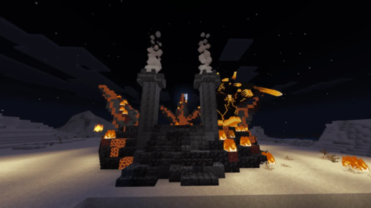 RPG Elemental Weapon addon: Boss arena with glowing flames and stone pillars