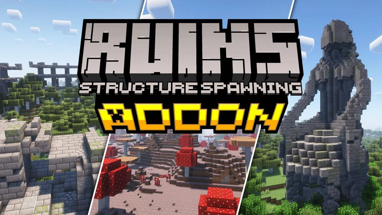 Ruins Structure addon for Minecraft PE: Giant statue guards ruins with traps and treasure