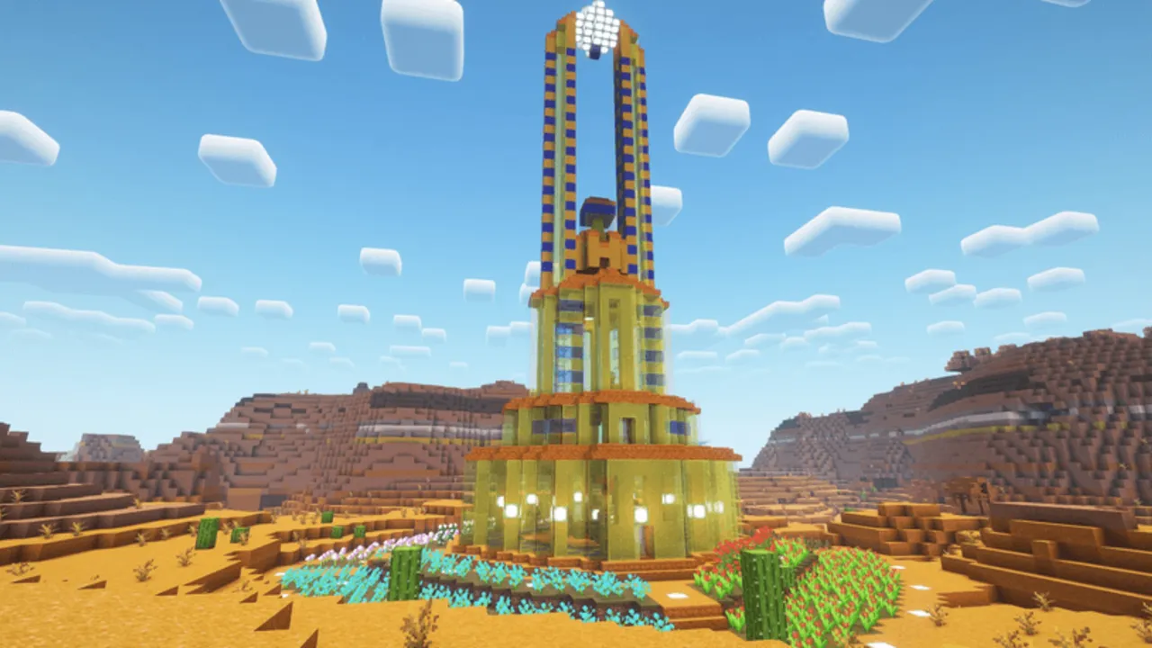 Ruins Structure addon: Giant tower in desert with glowing blocks