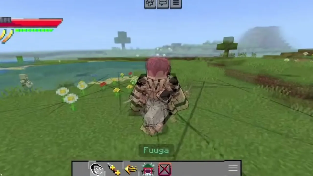 RYP Anime 2 Addon for Minecraft PE: Player with pink hair in grassy field