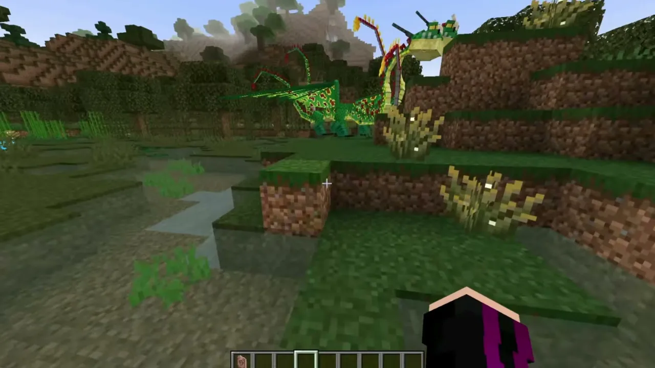 Secrets of Berk Addon for Minecraft PE: Green dragon in a grassy area
