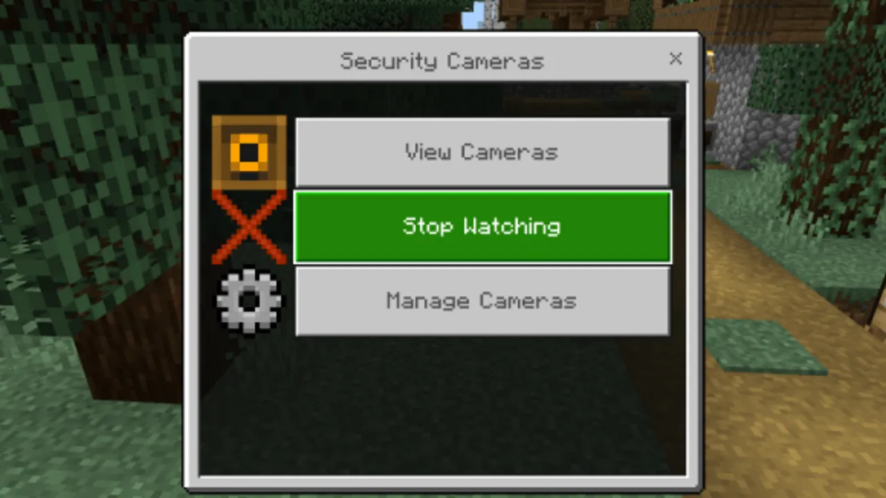 Security Cameras addon: Security camera menu with stop watching option