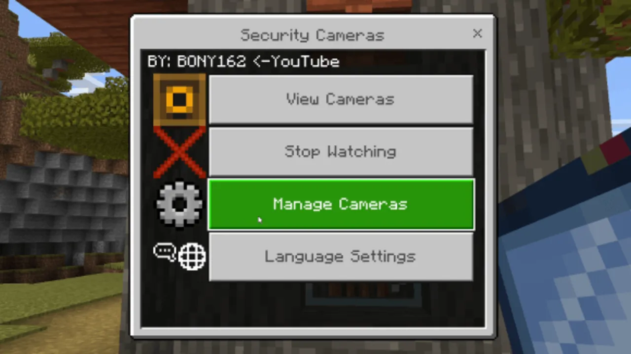 Security Cameras addon: Security camera menu with options