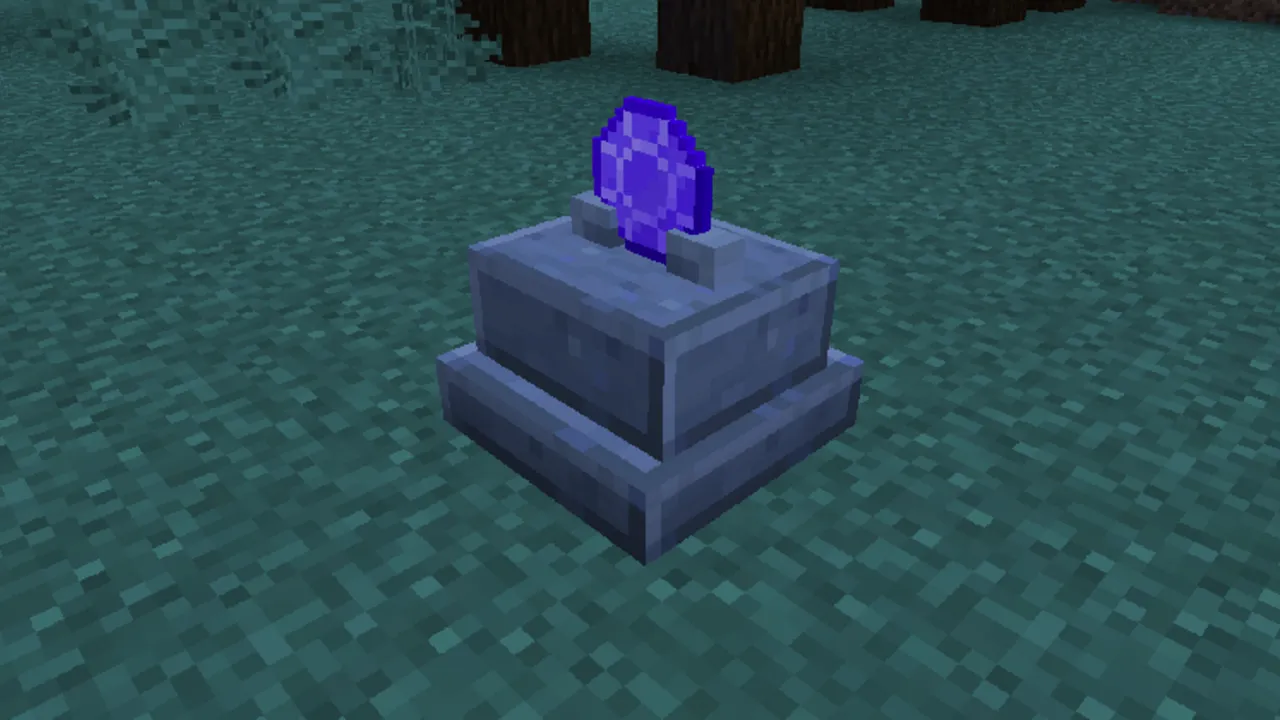 Simple Waystone addon: Purple crystal on stone pedestal