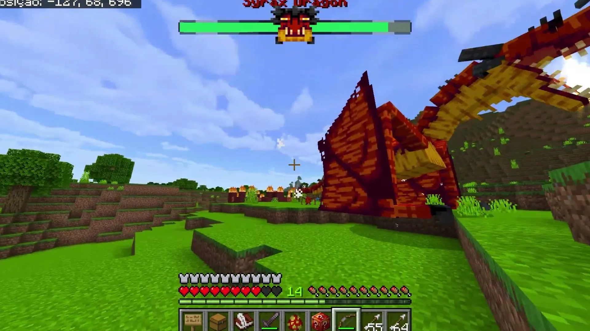 Skyveil Wyverns addon: Dragon flying over grassy hills