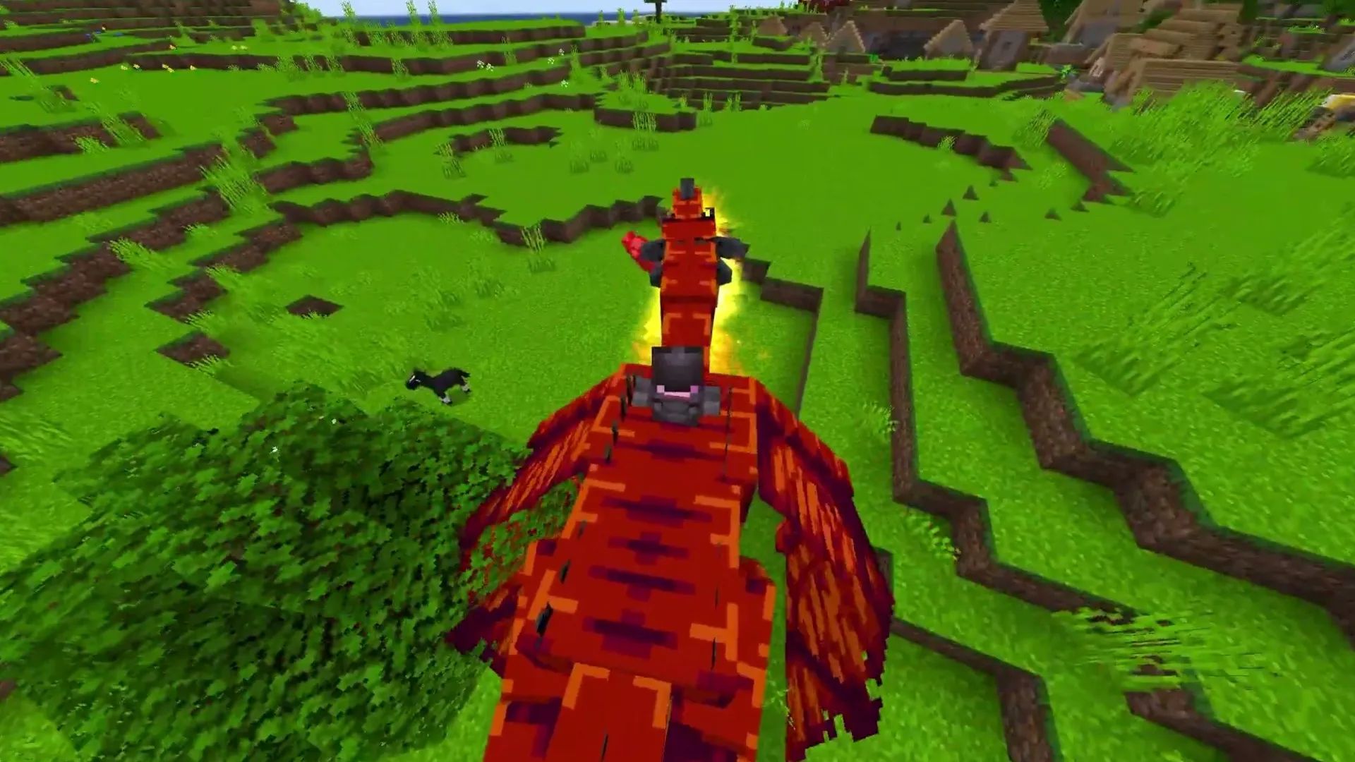 Skyveil Wyverns addon: Red wyvern flying over green hills