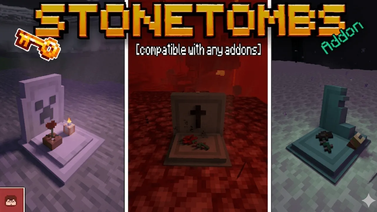 StoneTombs addon for Minecraft PE: Three tombstones in different biomes