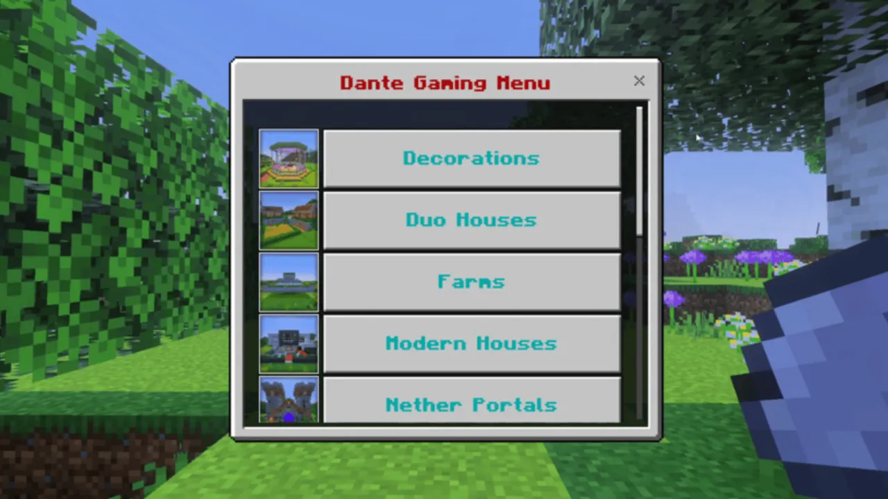 Structures In Just One Click addon: Build menu with structure options