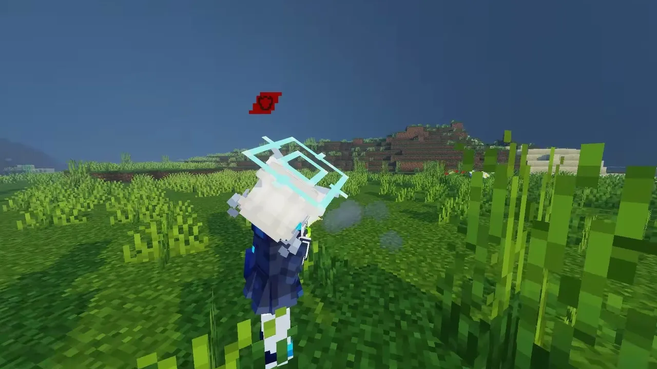 Students Archive Addon for Minecraft PE: Player holding glowing item in grassy field