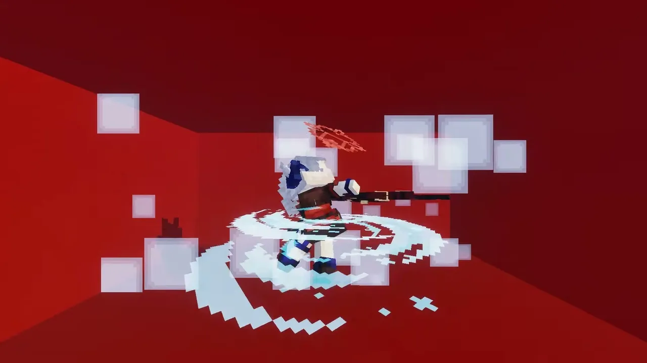 Students Archive Addon: Player in red room with white particles