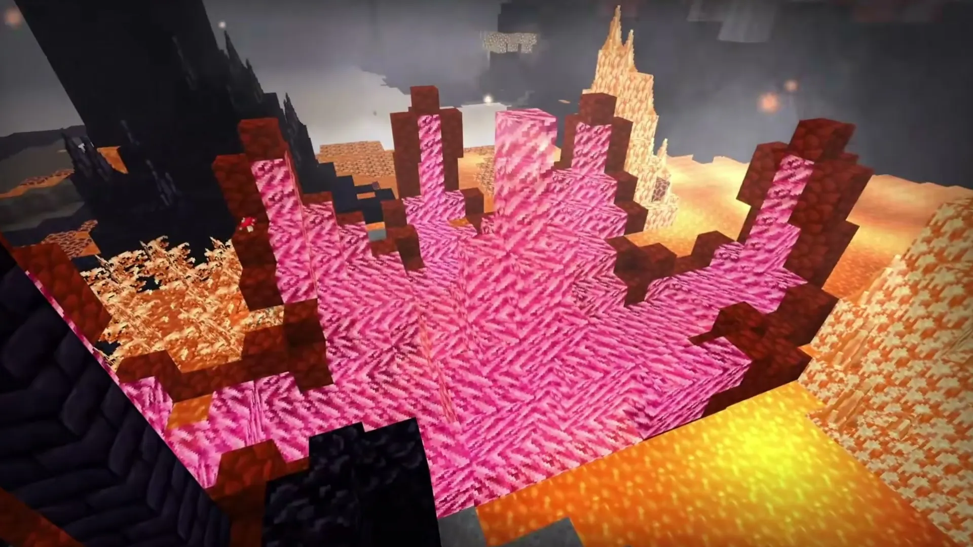 Tempered in Flame addon: Pink netherrack in a nether landscape
