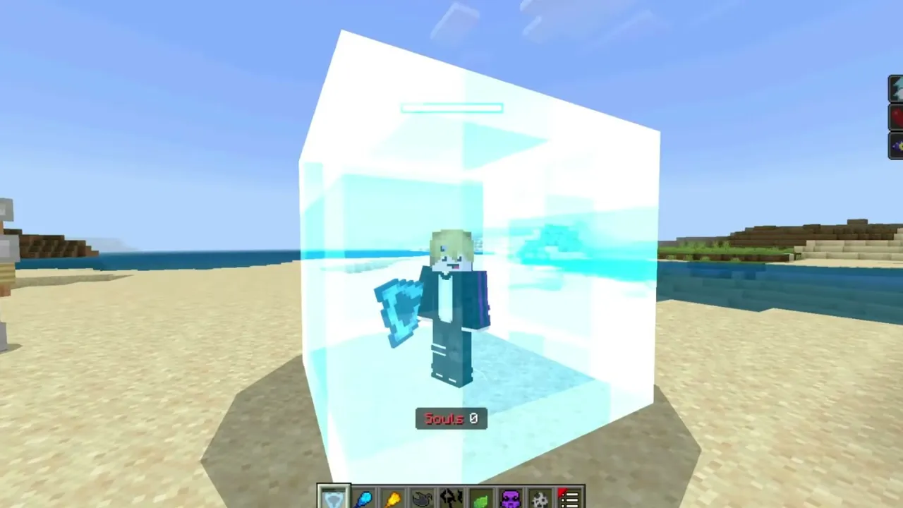 Tensura No Mine Addon: Player in ice block holding shield