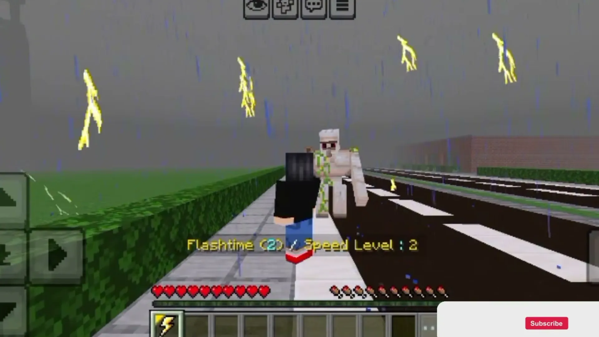 The Flash addon: Player running with lightning effects in rain