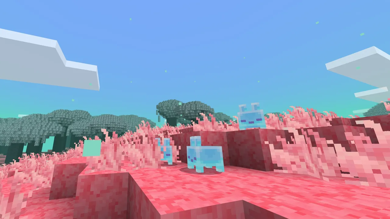 The Sift Dimension addon: Small blue creatures on pink grass