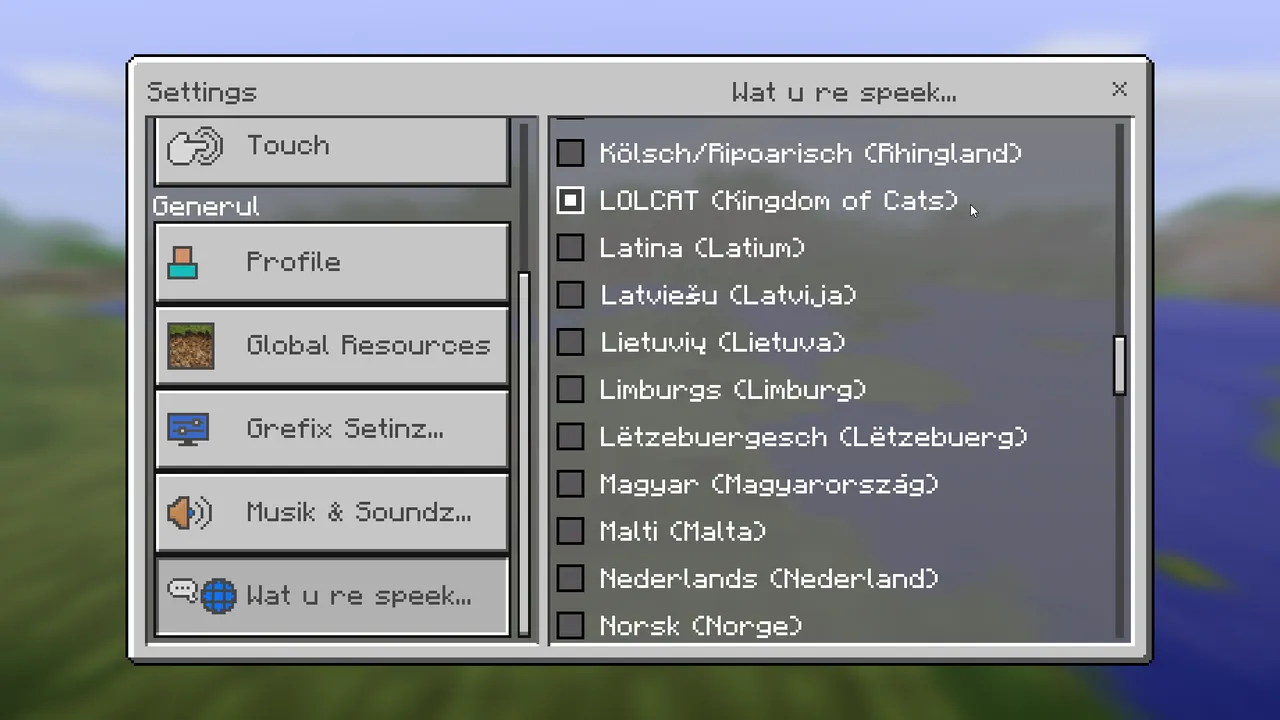 Translations addon: Language settings menu with checkboxes