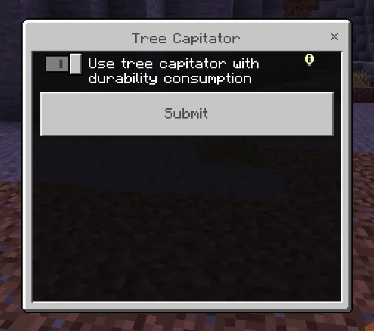 Tree Capitator addon: Settings menu for tree capitator
