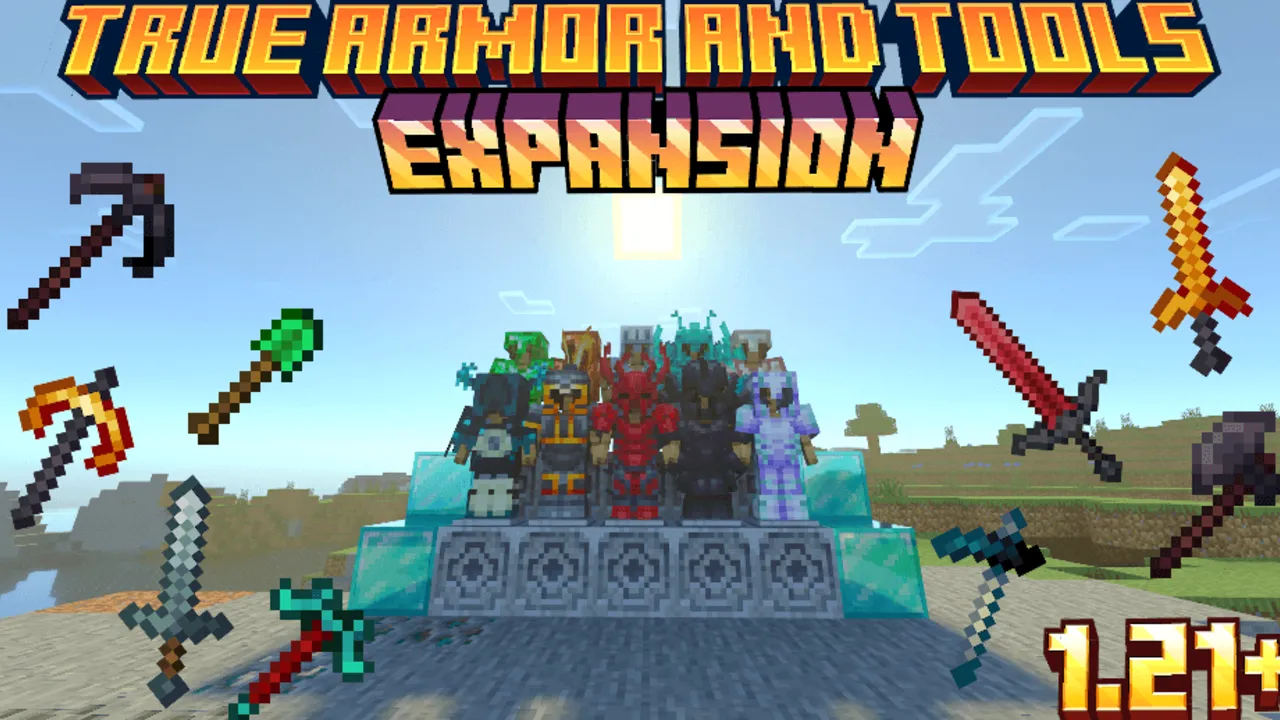 True Armor and Tools Expansion addon for Minecraft PE: Armor and tools on display
