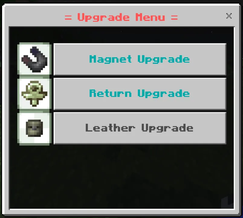 True Backpack addon: Upgrade menu with magnet return leather options