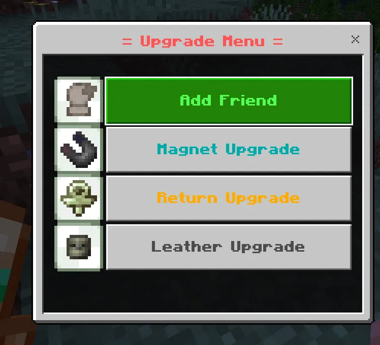 True Backpack addon: Upgrade menu with four options