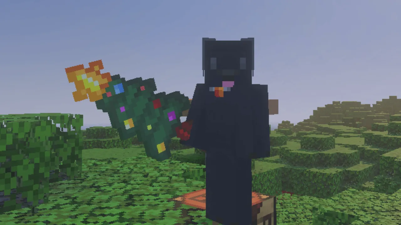 True Weapons addon: Black cat holding glowing weapon