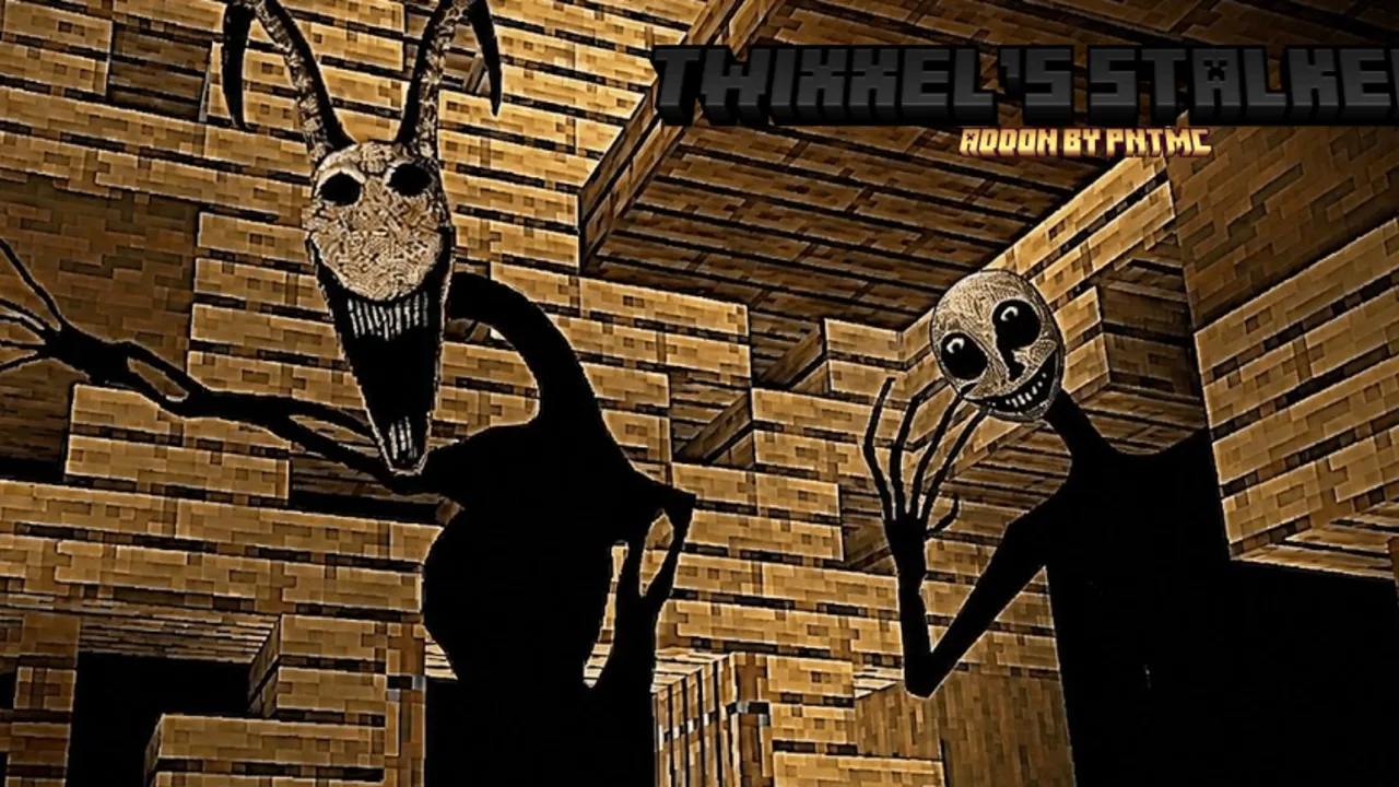 Twixxel's Stalkers addon for Minecraft PE: Two stalkers in a wooden room