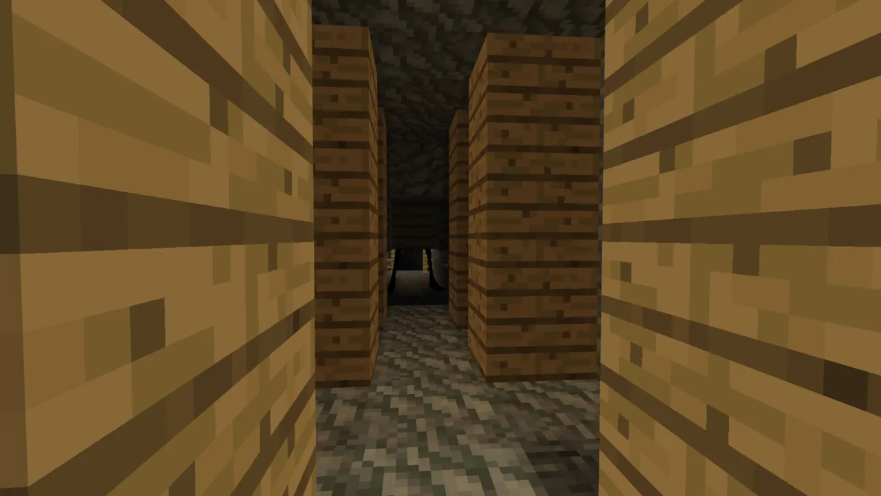 Twixxel's Stalkers addon: Wooden walls in a dark cave