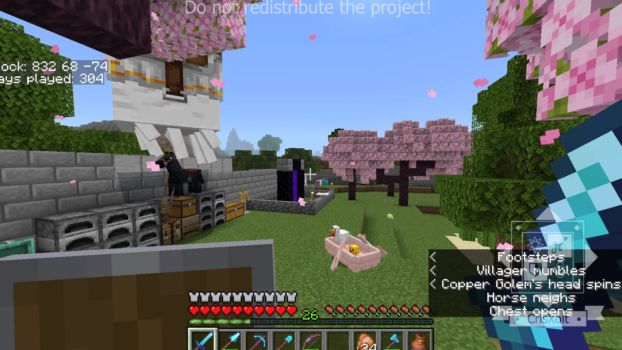 VDX: Java/Desktop UI addon: Player holding sword in cherry blossom garden