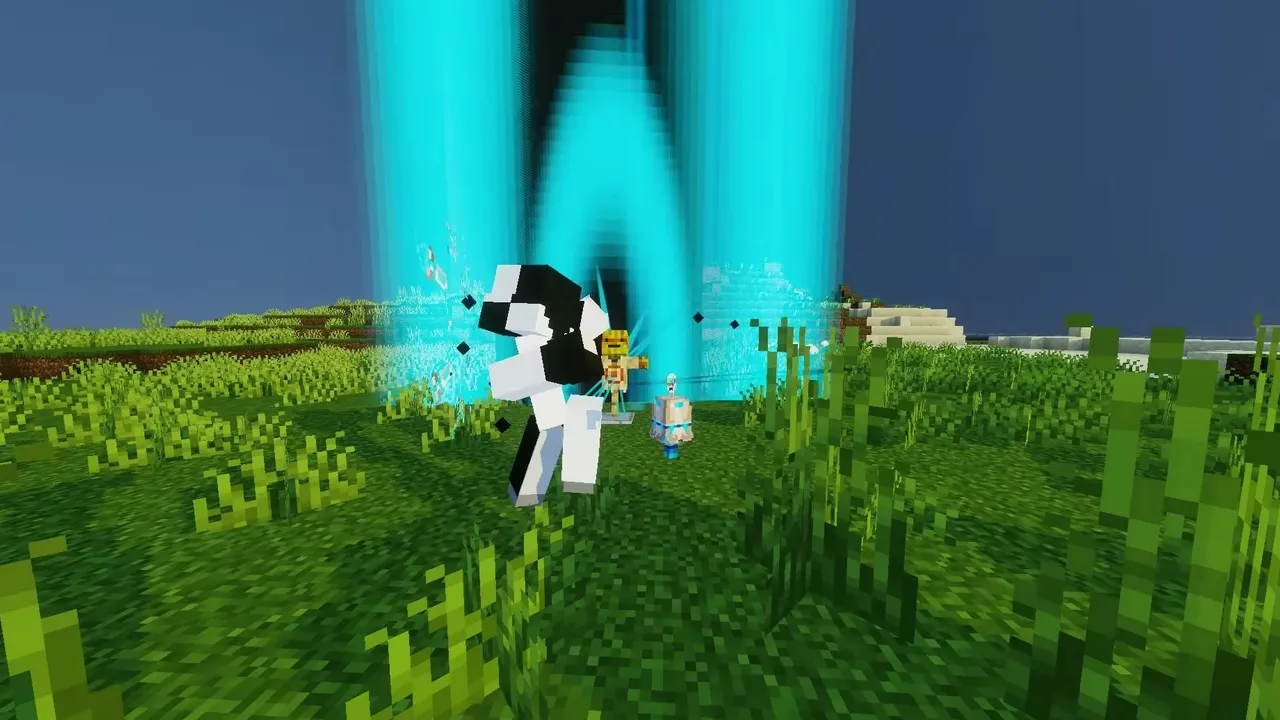 Wanderer Addon: Player with glowing hat in grassy field