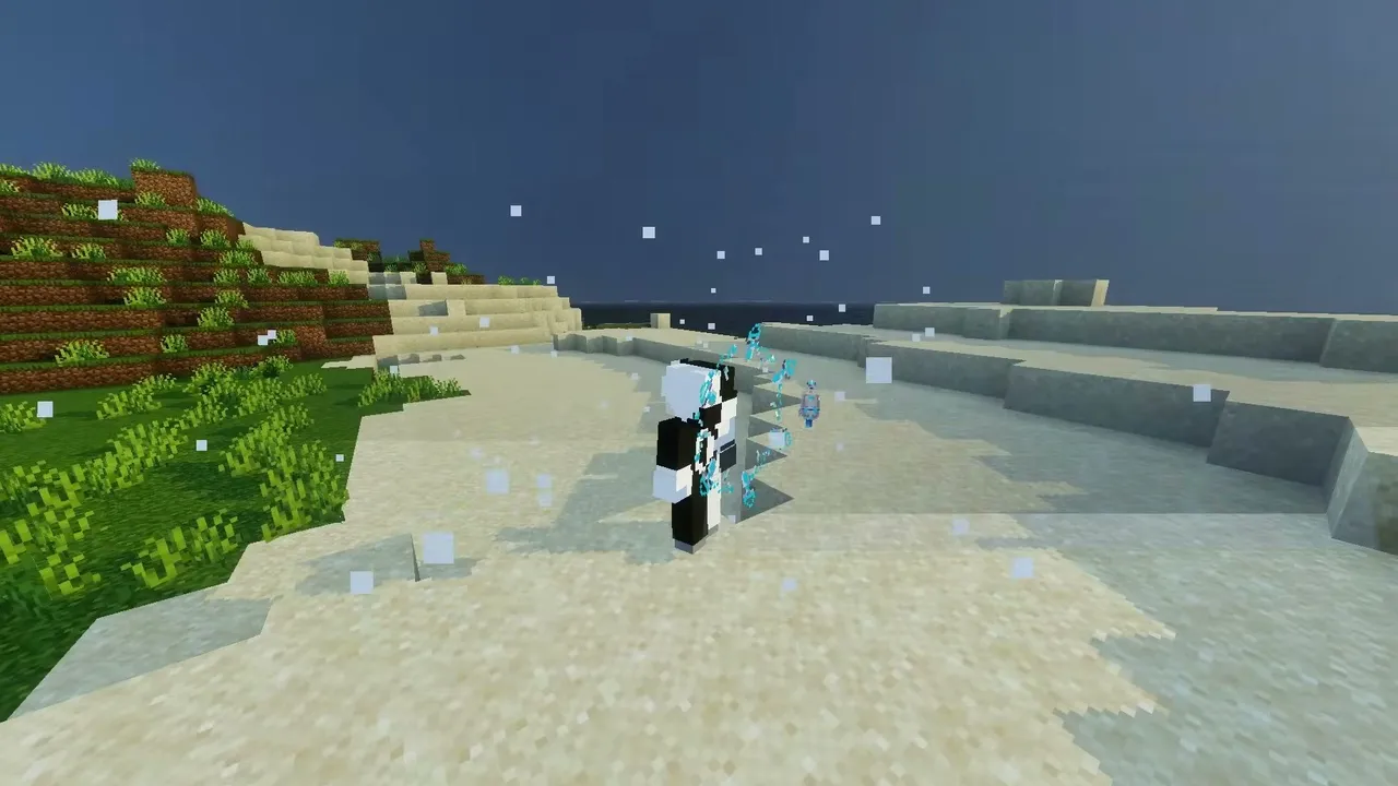 Wanderer Addon: Player with glowing hat on beach