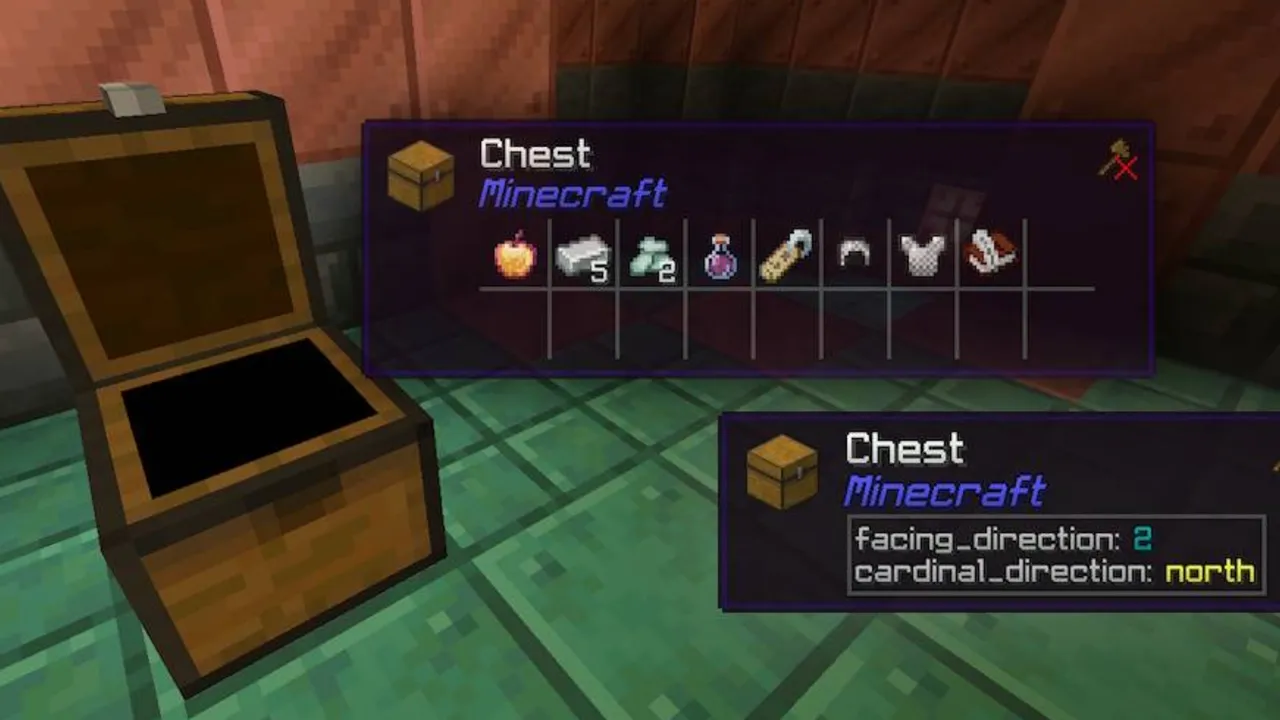 What Am I Looking At addon for Minecraft PE: Open chest with items inside