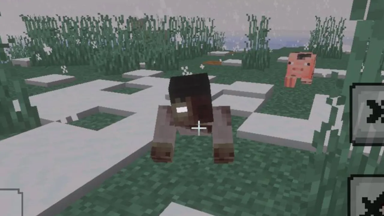 Winter Zombie Outbreak addon: Zombie in snowy field with pig