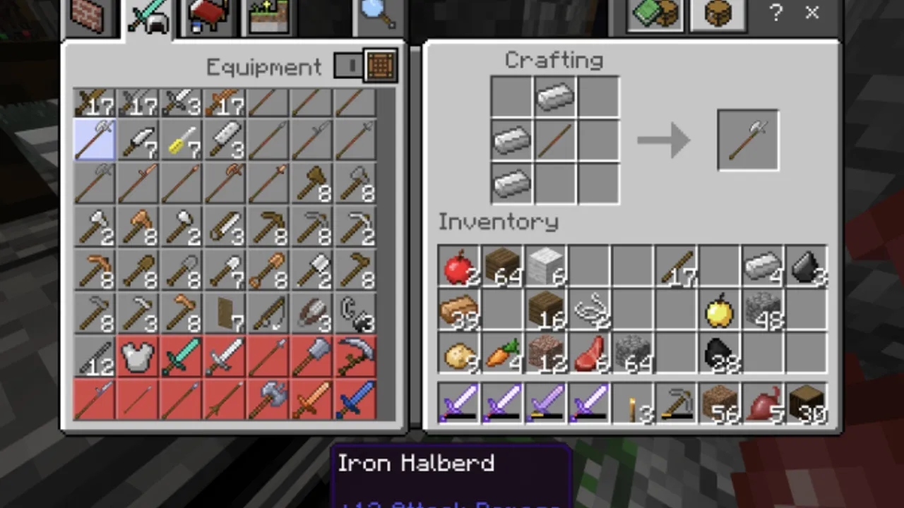 Winter Zombie Outbreak addon: Iron halberd in crafting grid