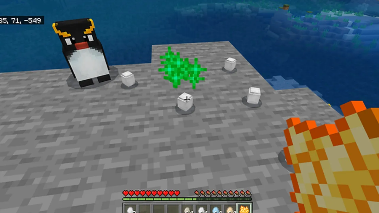 World Animals addon: Penguin on stone platform near water