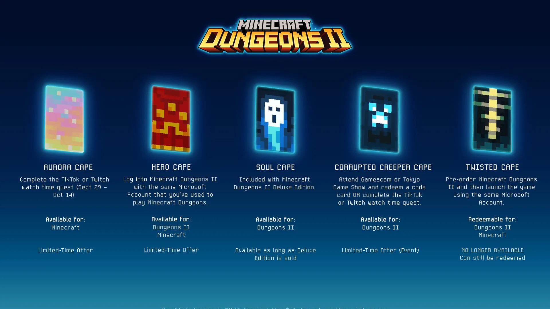 The six Minecraft Dungeons II capes and how to get each one